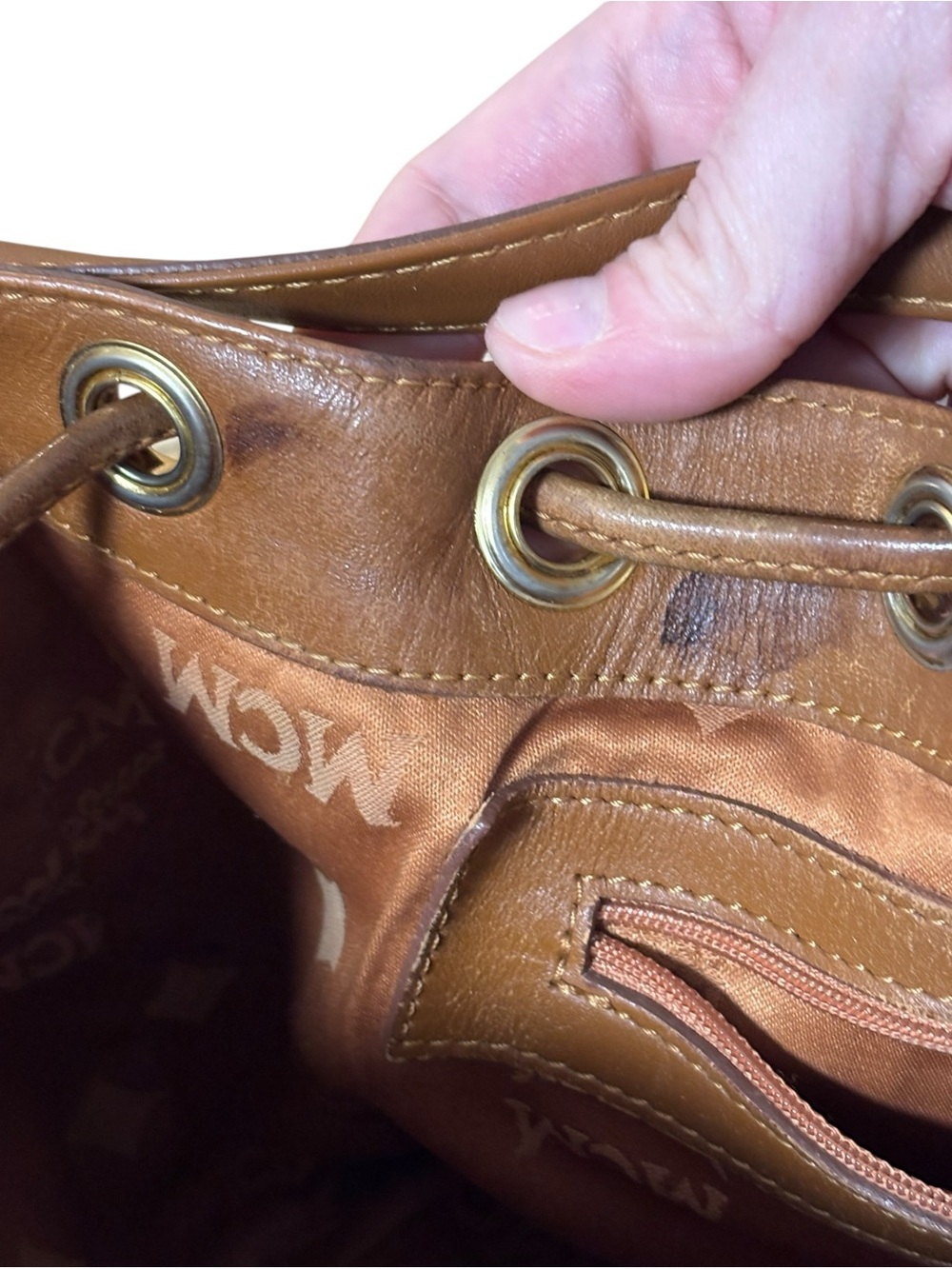 MCM Cognac Visetos Drawstring bucket Bag - Picture 11 of 16